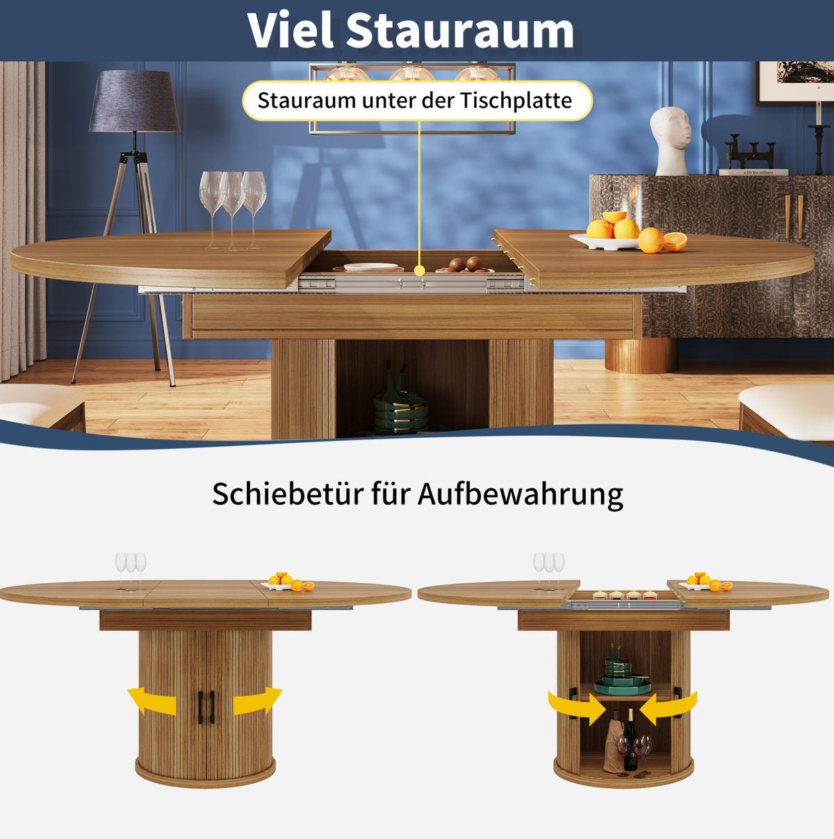 AUSZIEHTISCH 118 cm Walnussoptik mit Stauraum, ausziehbar auf 158 cm - Braun, Holzwerkstoff (118/118/76.8cm) - BEAOK