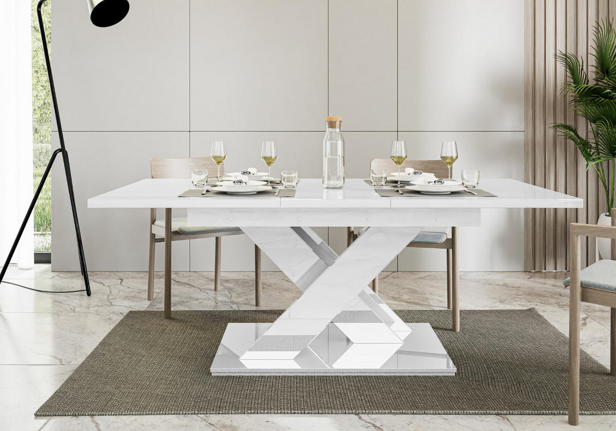 ESSTISCH Ausziehbar 140-180 cm Weiß glänzend - Weiß Hochglanz, Holzwerkstoff (180/80/75cm) - Home Collective