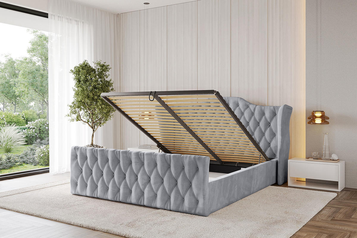 POLSTERBETT mit Bettkasten, Fußteil und Lattenrost, Boxbett ohne Matratze - ZORAN-Z 180x200 Hellgrau - Hellgrau, Holzwerkstoff/Textil (180/200cm) - ALTDECOR