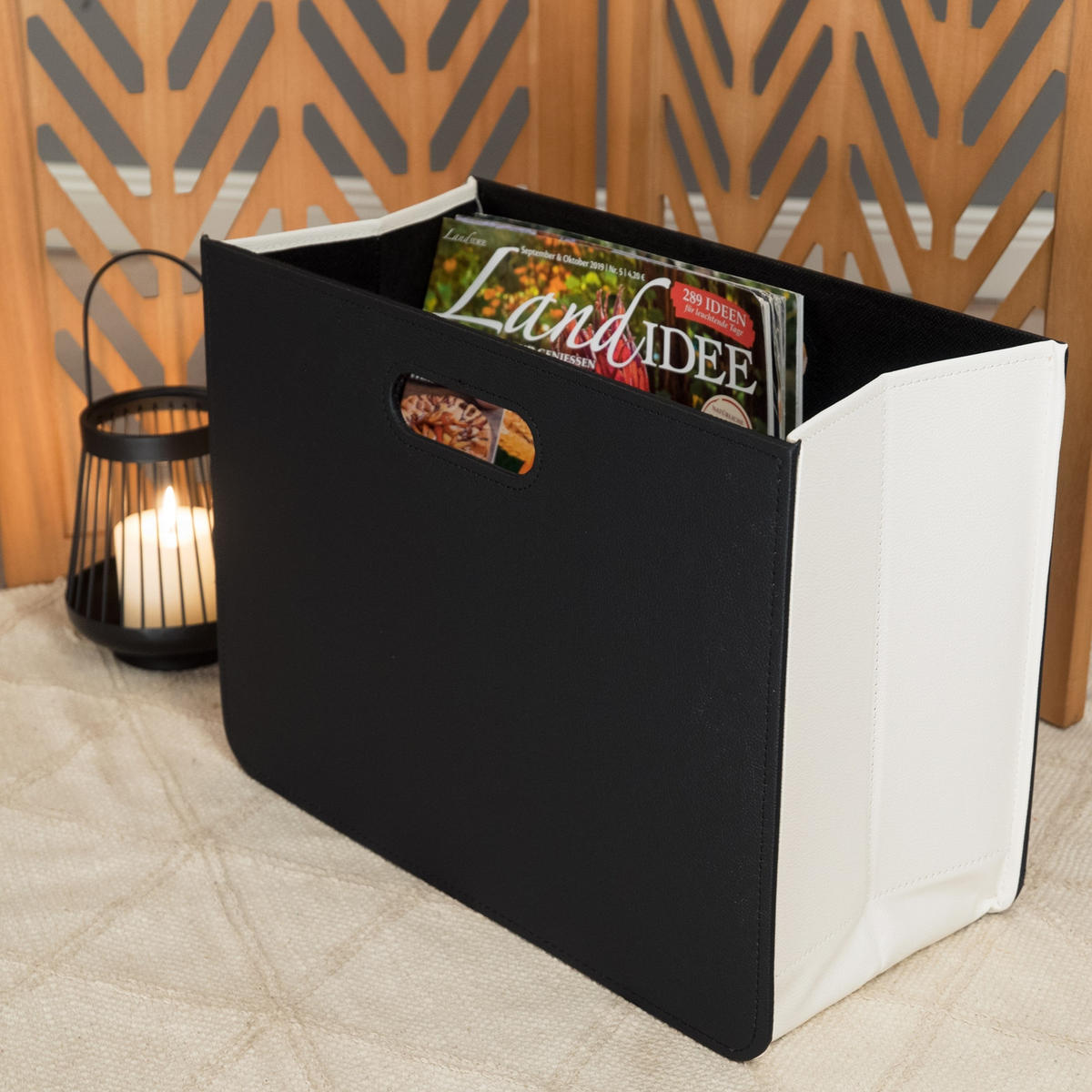 ZEITUNGSSTÄNDER Business Kunstleder, faltbar schwarz-weiß - Schwarz, Kunststoff (19/30/40cm) - CREEDWOOD