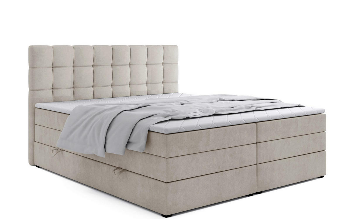 BOXSPRINGBETT Igella King Beige 120x200 cm mit Matrazen H3 & Topper - Beige, Holz (120/200cm) - Labett