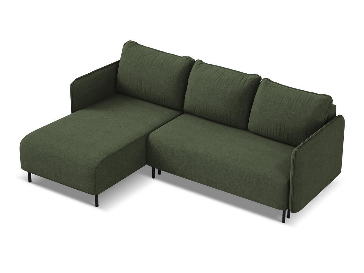 ECKSOFA mit Schlaffunktion Strukturstoff Stoff Grün - Schwarz/Olivgrün, Holz/Textil (162/236cm) - Makamii