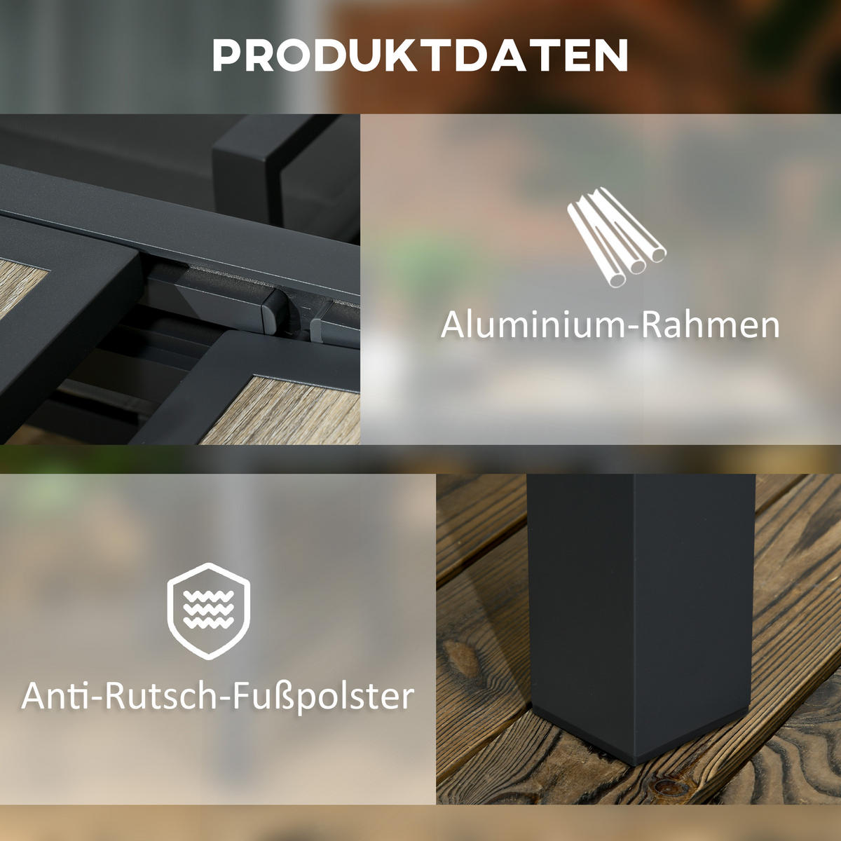 GARTENTISCH, Beige+Grau, Aluminium - Beige/Grau, Kunststoff/Metall (160/80/75cm) - Outsunny
