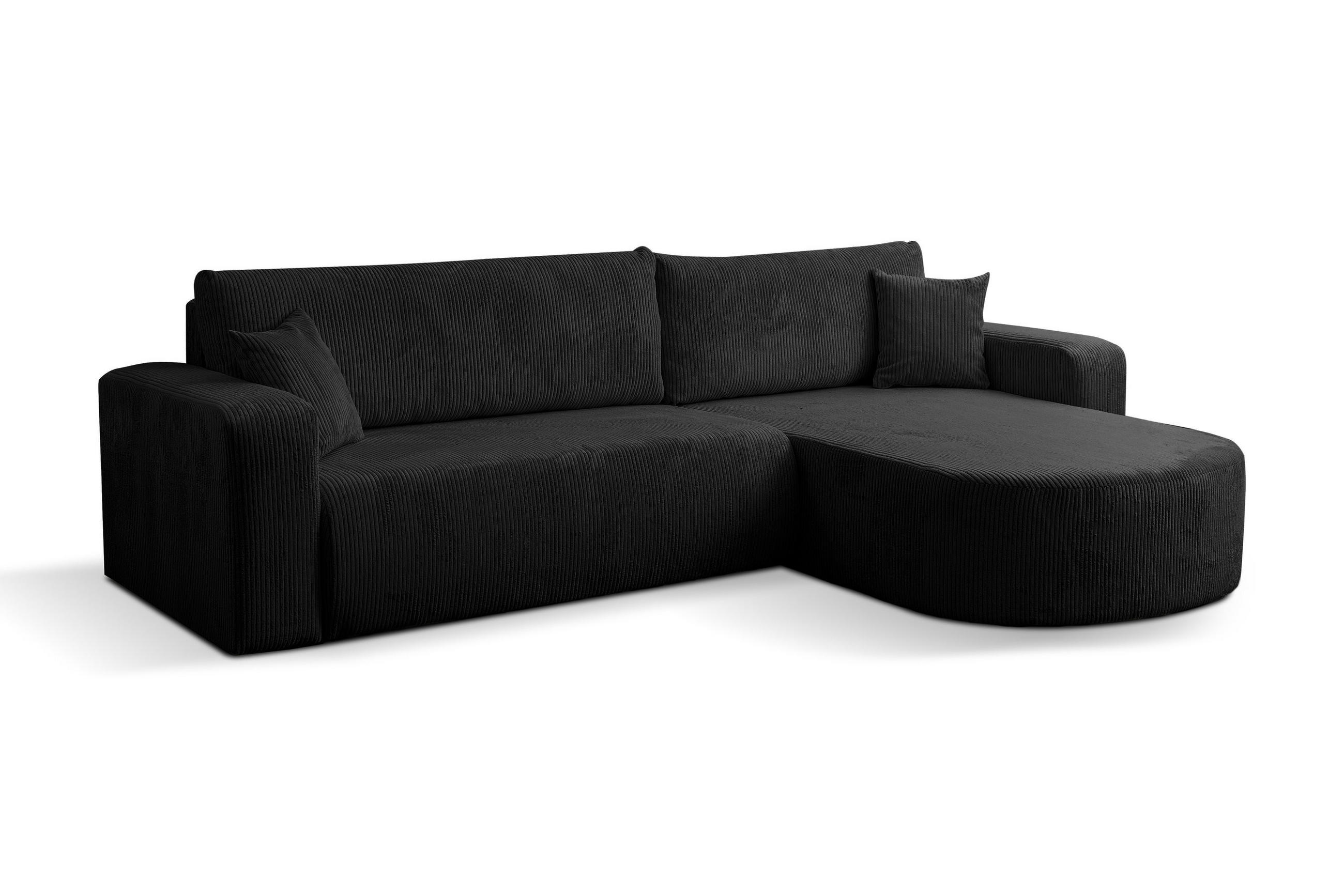 ECKSOFA mit Schlaffunktion Tokio, Schwraz Cordstoff - Schwarz, Textil (275/170cm)