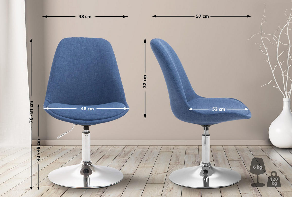 DREHSTUHL Stoff blau - Chromfarben/Blau, Textil/Metall (48/76/57cm) - CLP