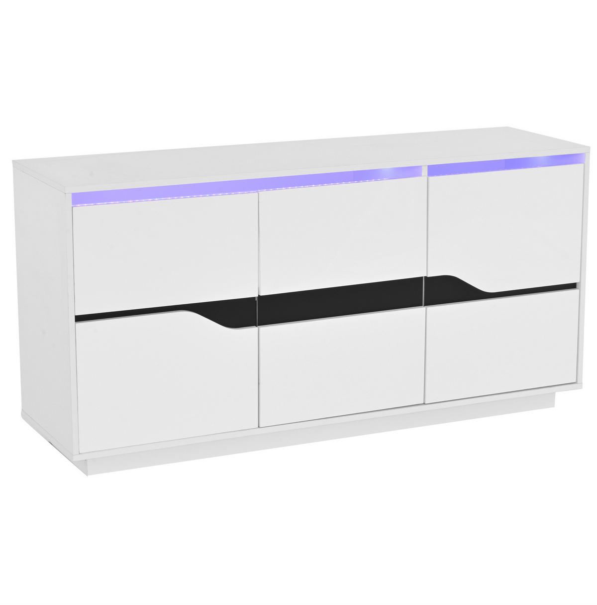 SIDEBOARD 140/40/70 cm in Weiß/Schwarz mit 3 Türen und LED-Beleuchtung - Weiß, Holzwerkstoff (140/70/40cm) - Flora Grace