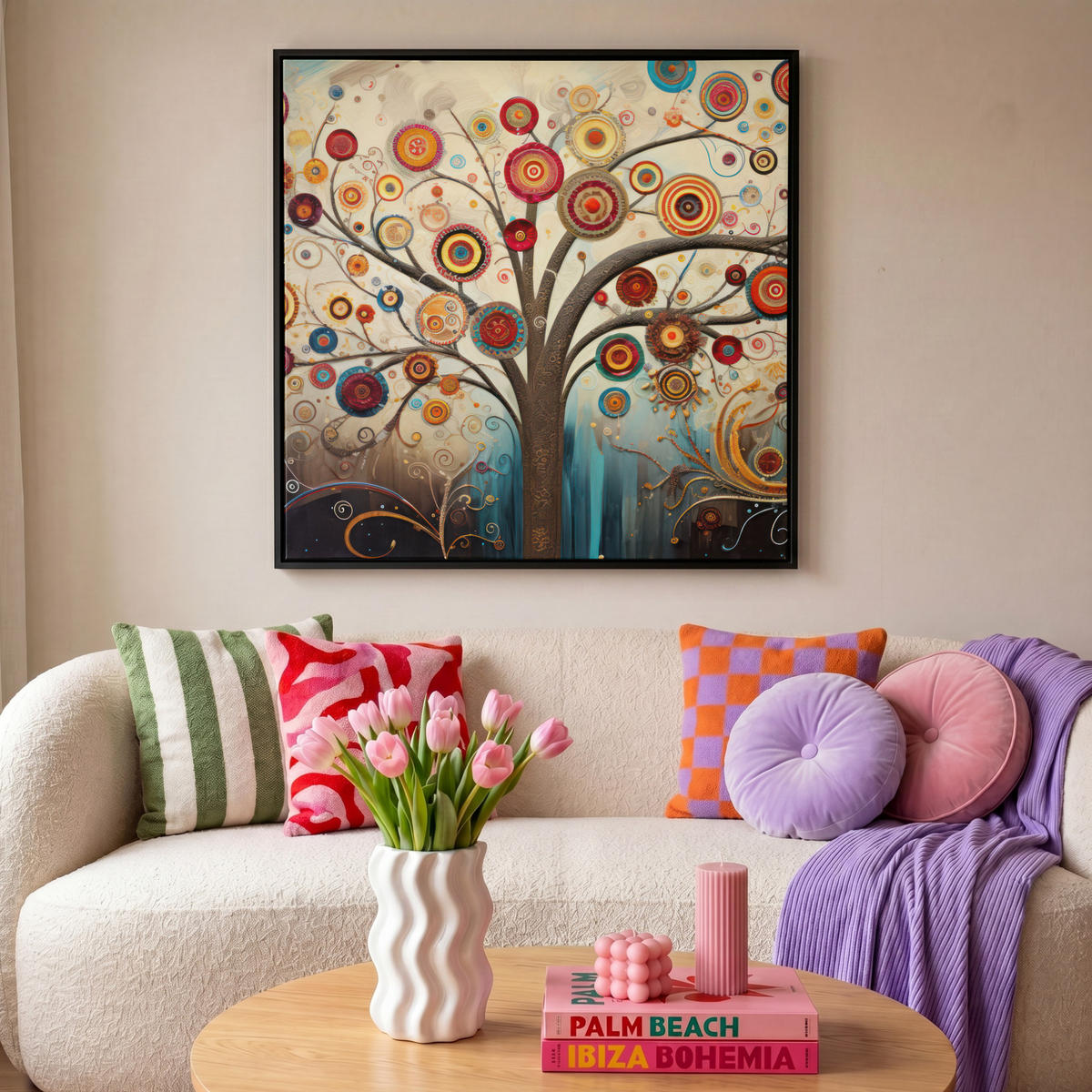 LEINWAND Bilder mit Rahmen - Baum - Baum des Lebens - Farbe - 90x90 - Braun, Textil (90/90cm) - MuchoWow
