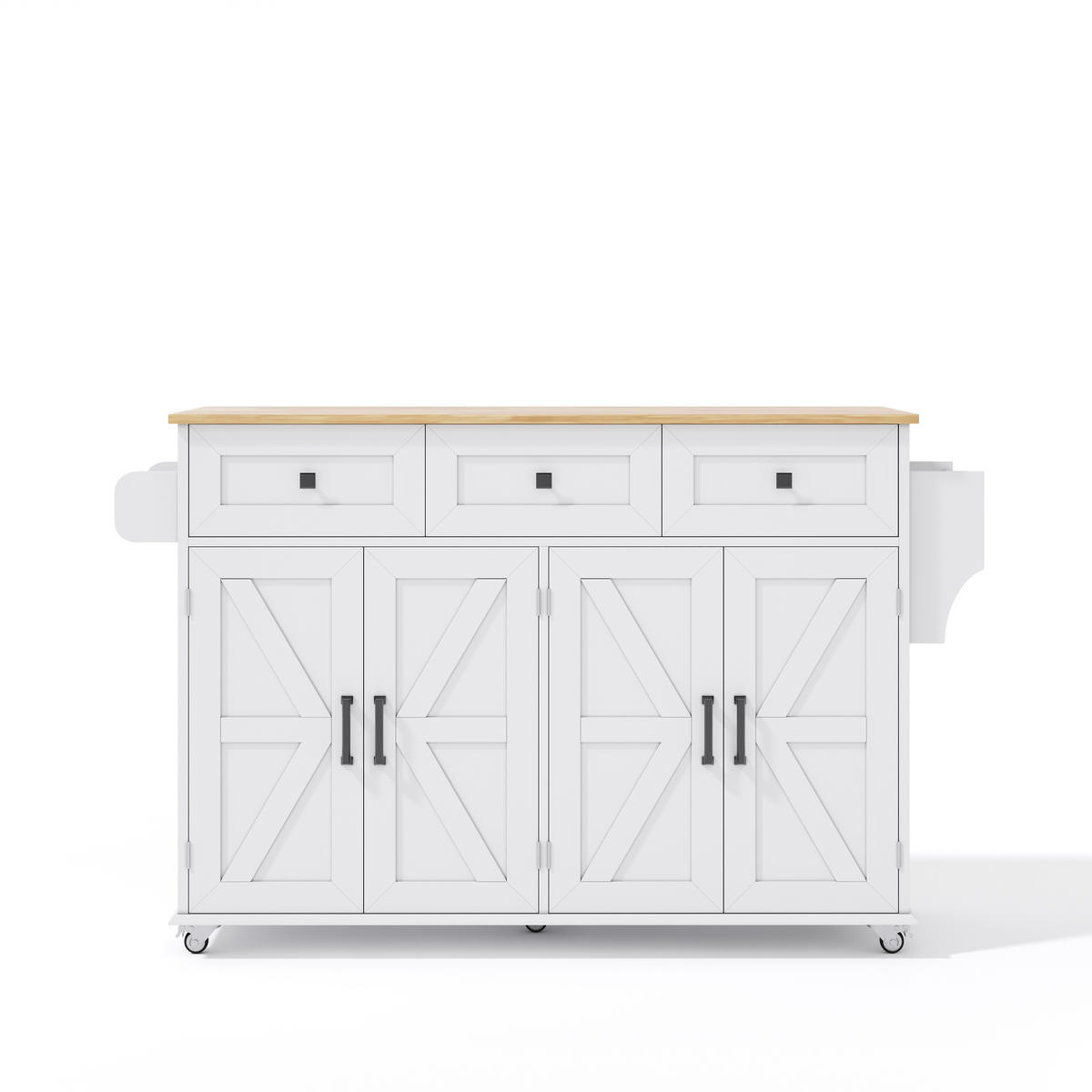 KÜCHENINSEL mit Klappplatte Stauraum & Rollen Scheunenstil MDF stabil 140/43(70)/90.5 cm - Weiß, Holzwerkstoff (140/90.5/70cm) - EVRYAE