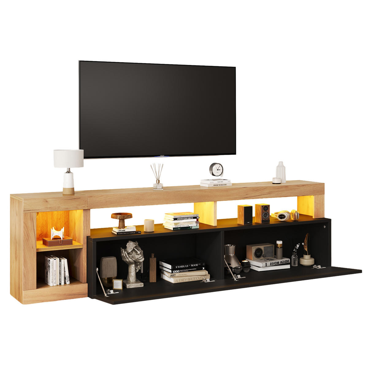 TV-ELEMENT184X42X58CM mit LED-Beleuchtung für 80 Zoll Fernseher Schwarz Holz - Schwarz, Holz (51.18/11/161.7cm) - Raelunyi