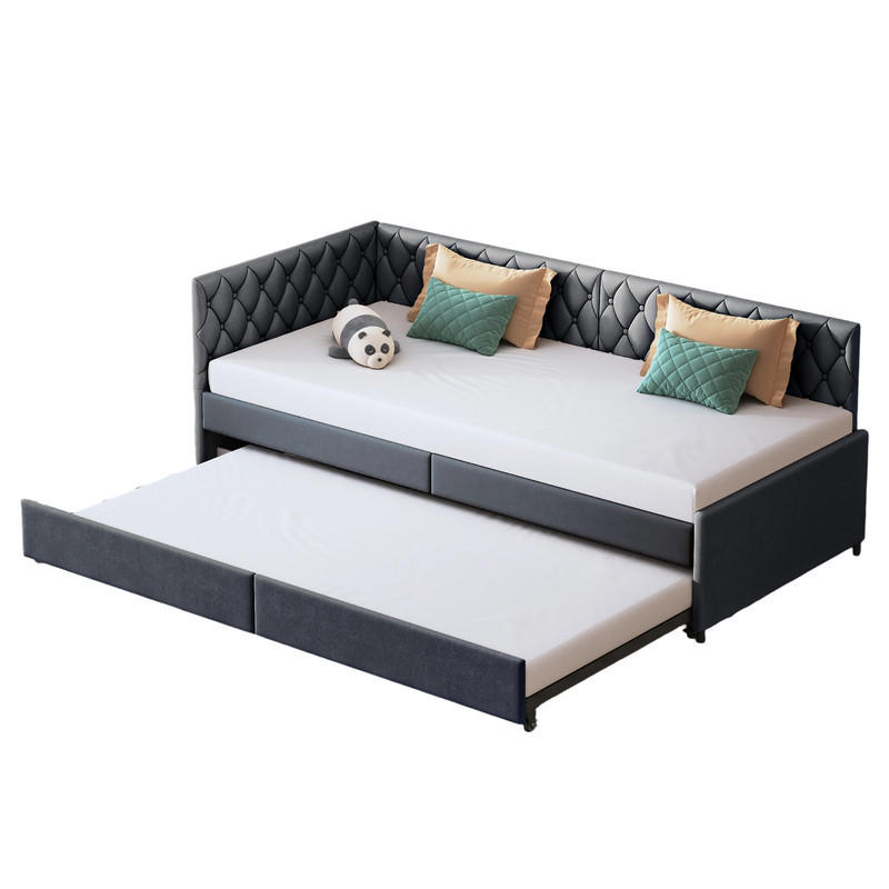 SCHLAFSOFA 90/200 cm grau Samt mit Liegefunktion - Grau, Holz