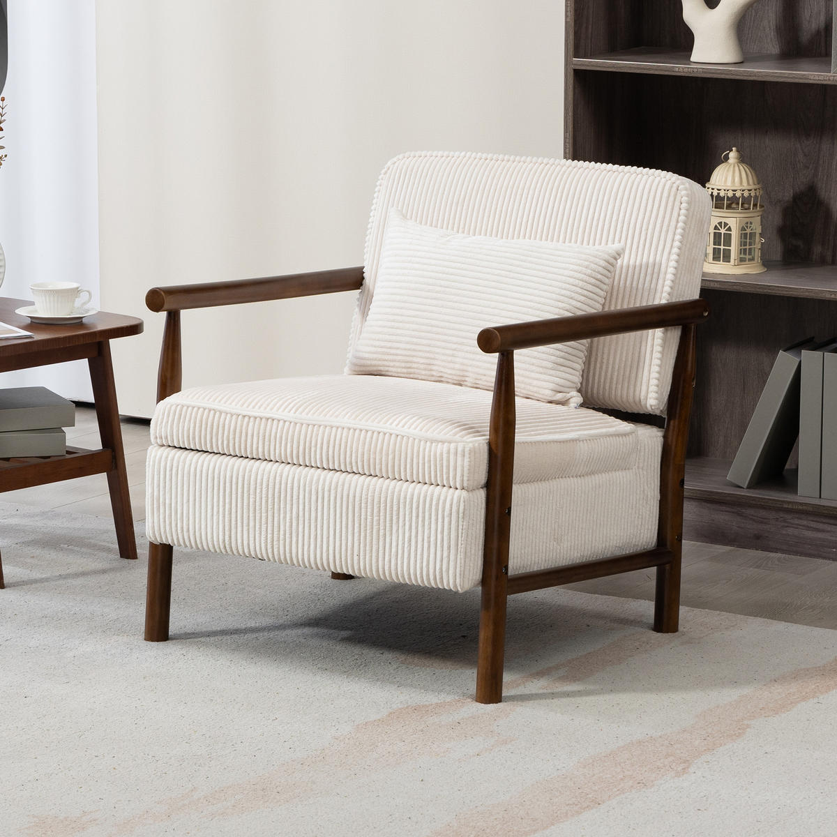 SESSEL Samt Weiß mit Stauraum und Kissen - Weiß, Holzwerkstoff/Textil (93/73/66cm) - WISHDOR