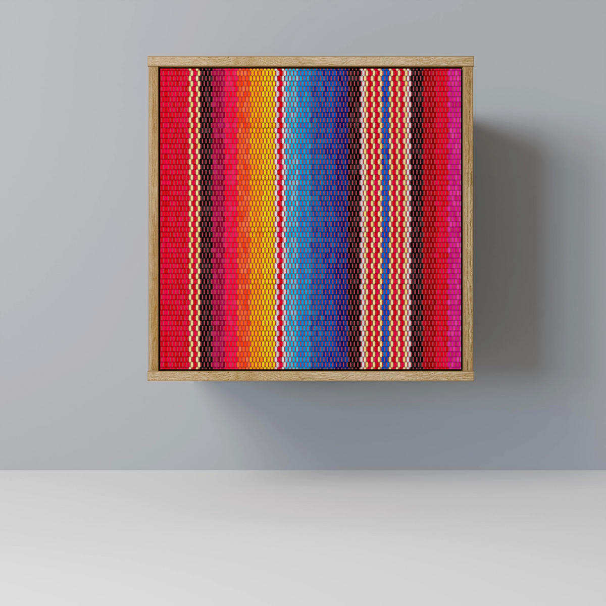 SIDEBOARD ETHNIC MEXICAN, Eichefarben, 57,5x42x67,5 cm, Schwarze Metall-Rahmenfüße - Eichefarben/Multicolor, Holzwerkstoff/Metall (57.5/67.5/42cm) - SpaceRebels