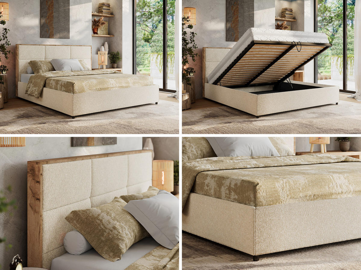 POLSTERBETT LERIO CLASSIC 180/200 - Creme Strukture - Schaum-Matratze - Creme, Textil (180/200cm) - MKS