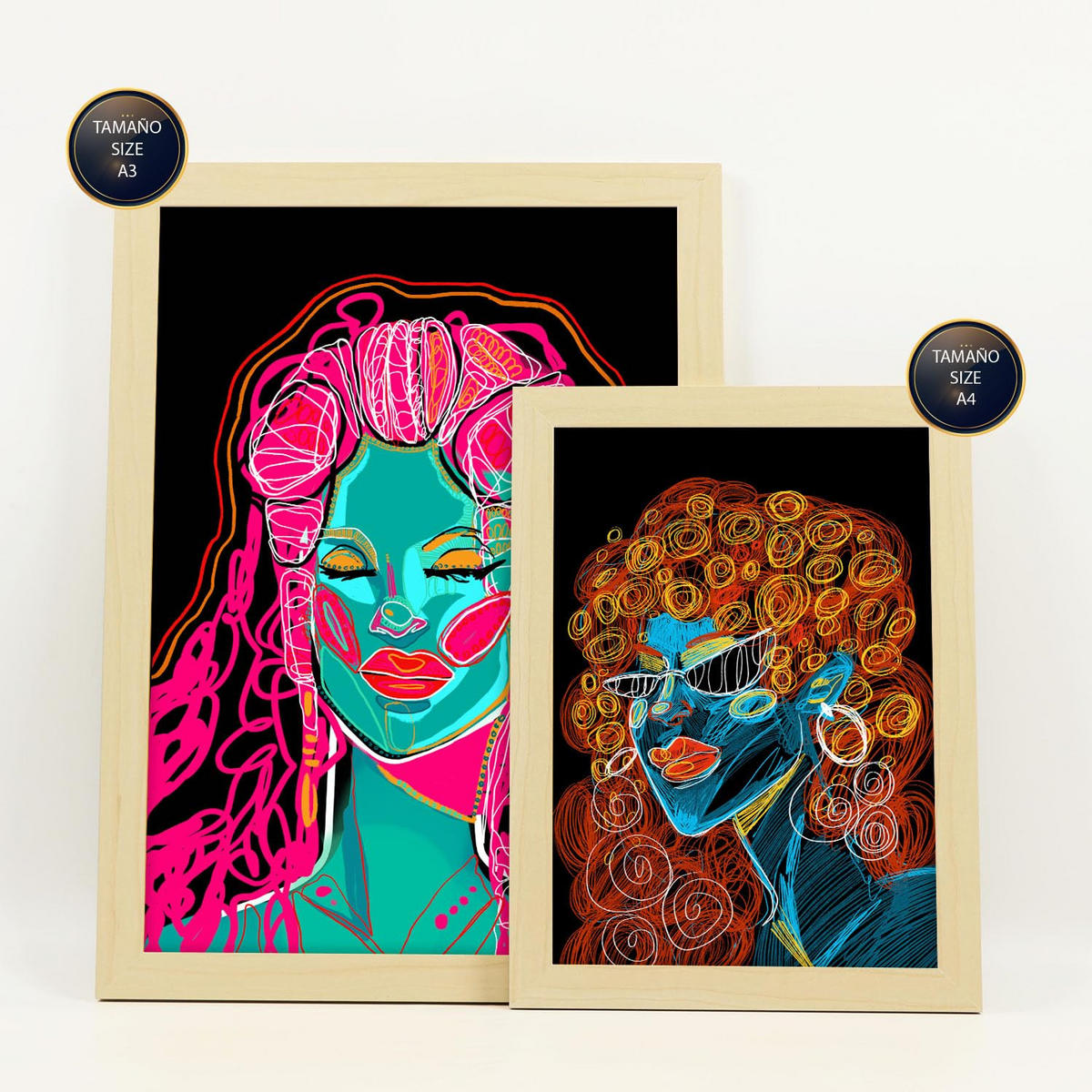 POSTER Set Mit 6 Shades of Beauty 2 Abstrakt Feminin Größe A3 & A4 Rahmen aus hellem Holz - Beige, Papier (29.7/1cm) - Nacnic