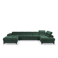 ECKSOFA PUDDING MAXI U Rechts mit Schlaffunktion 125x330 Velours Grün - Schwarz/Grün, Holz/Textil (421/203cm) - Muffo