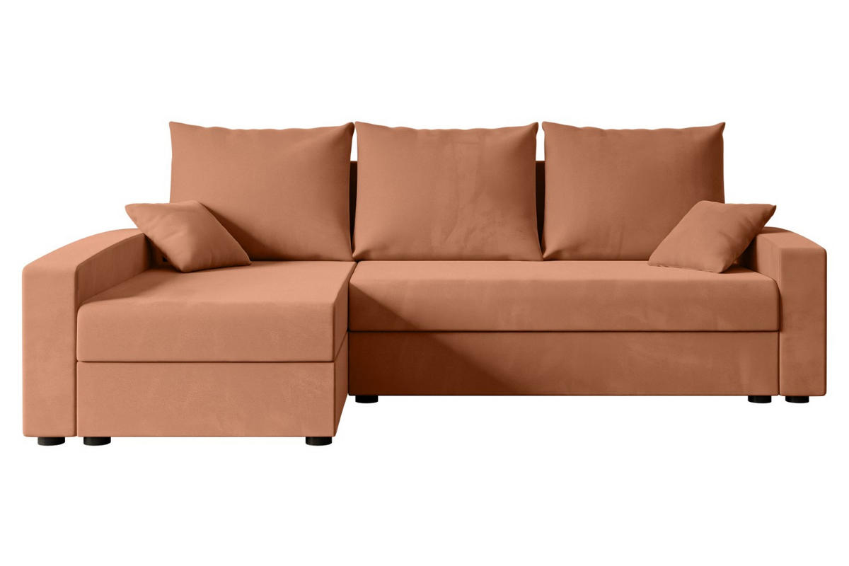 ECKSOFA mit Schlaffunktion und Bettkasten ALESIA-L 231x140x90 cm Koralle Velours - Koralle/Silberfarben, Holzwerkstoff/Kunststoff (231/140cm) - ALTDECOR