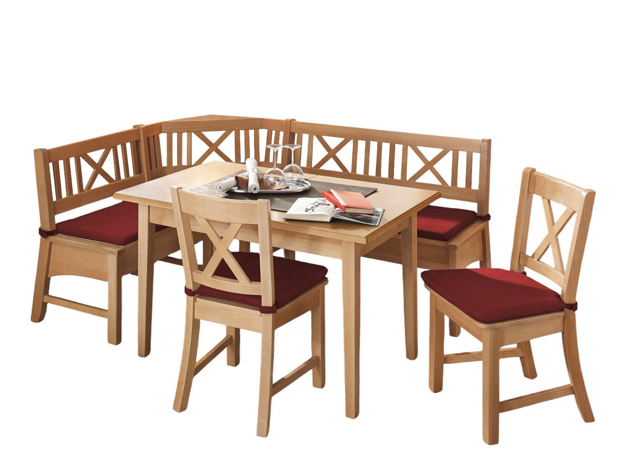 ECKBANKGRUPPE im modernen Landhausstil Deborah Massivholz Buche/Rot - Buchefarben/Rot, Holz (179/1/139cm) - 58aufmkessel