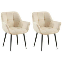 ARMLEHNENSTUHL 2er Set Samt creme - Creme/Schwarz, Textil/Metall (65/85/58cm) - CLP