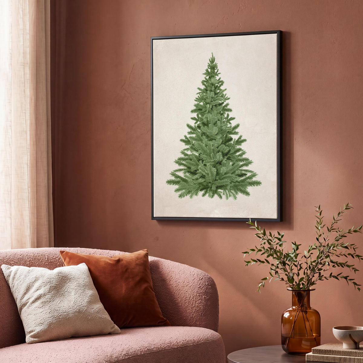LEINWAND Bilder mit Rahmen - Weihnachtsbaum - Grün - Weihnachten - Feiertage - 70x100 - Olivgrün, Textil (70/100cm) - MuchoWow