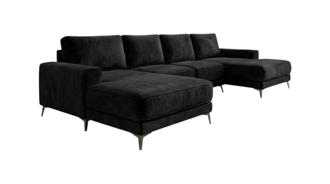 ECKSOFA VALTOR 320 cm x 185 cm – Stoff: VELUTTO Schwarz 20 Farbe: Schwarz - Schwarz, Textil (320/185cm) - A&J MöbelLand