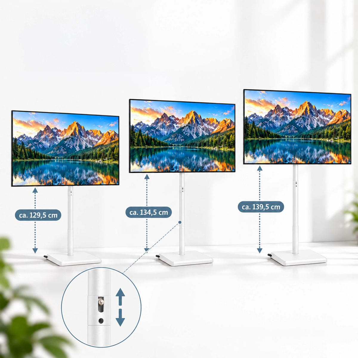 SUPORT TV Alb reglabil pe înălțime - alb, compozit lemnos/metal (42.5/139.5/32.5cm) - Relaxdays