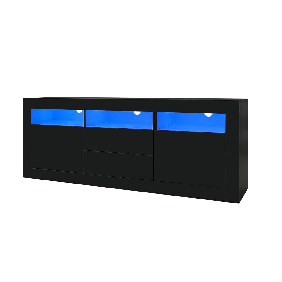 TV-SCHRANK aus Spanplatte 160x35x60 cm Schwarz mit LED-Beleuchtung, App-Steuerung und viel Stauraum - Schwarz, Holzwerkstoff (160/60/35cm) - Modfu