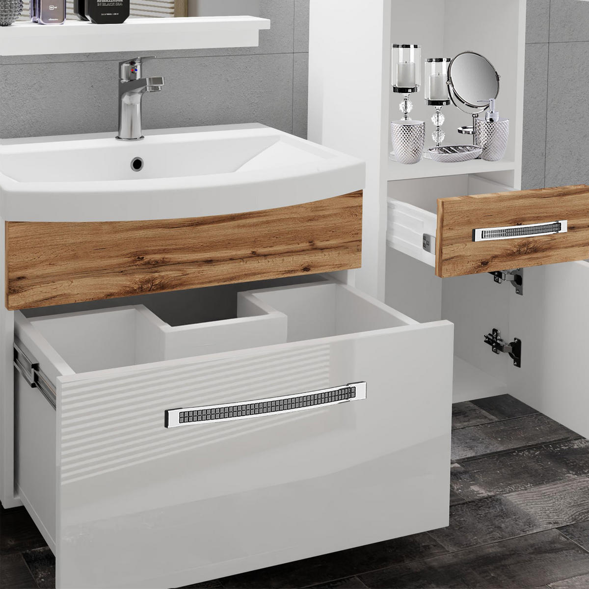 BADMÖBEL Badezimmer Schwarz Ebenholz Glänzend Matt - Schwarz Hochglanz, Holz (140/81/40cm) - B BELINI GROUP
