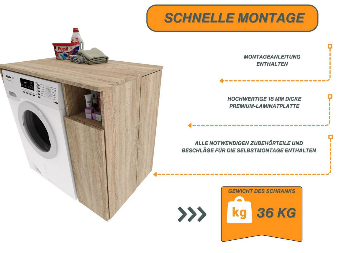 WASCHMASCHINENSCHRANK Überbauschrank mit Fächern – passend für Waschmaschine & Trockner 96/88/62 - Sonoma Eiche, Holzwerkstoff (96/88/62cm) - RAUMHIRSCH FURNITURE