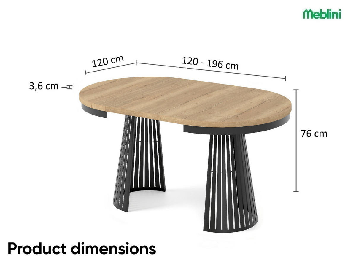 ESSTISCH Cone Bis - Hellbraun/Schwarz, Holzwerkstoff/Metall (120/120/76cm) - Meblini