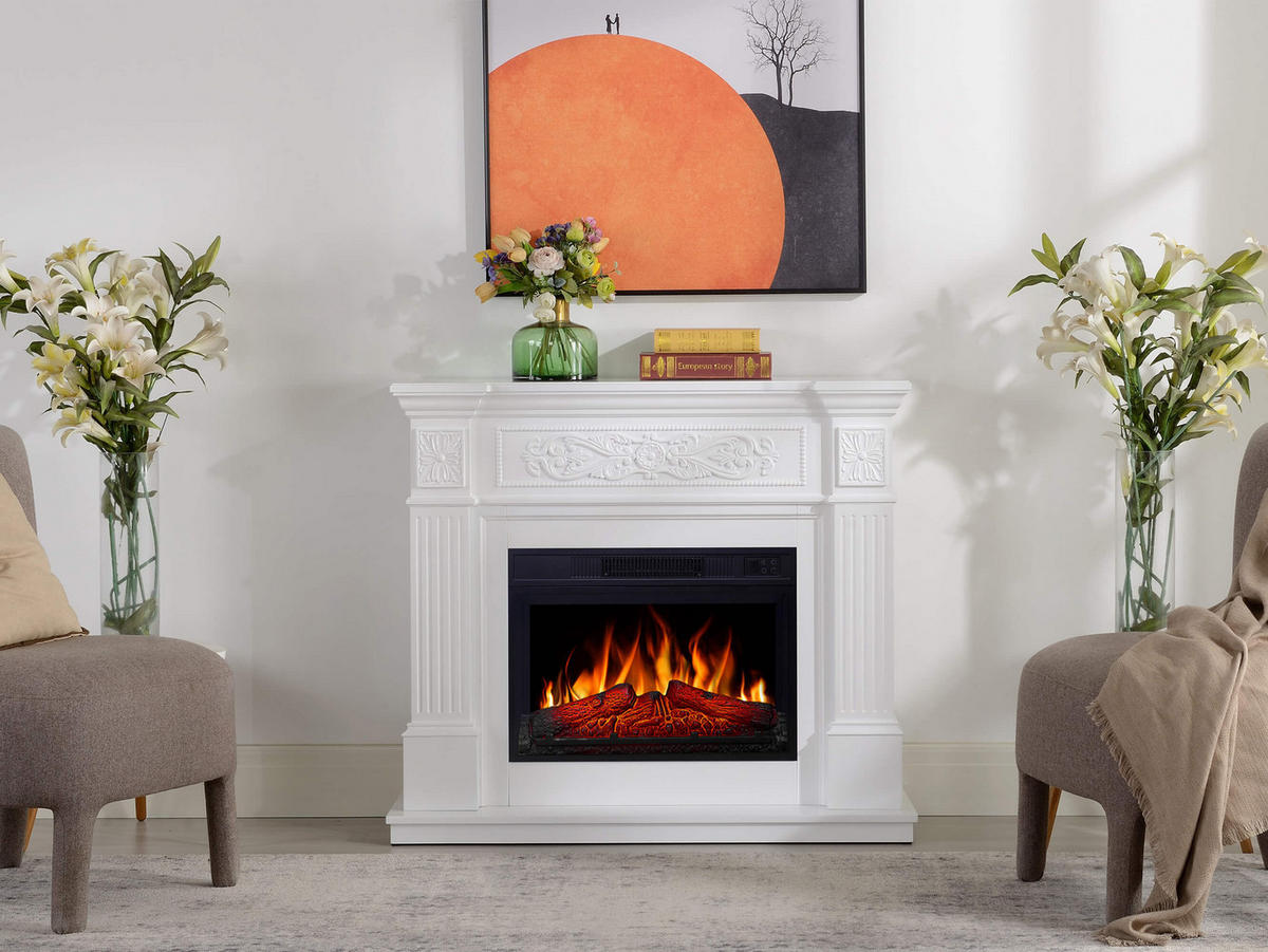 ELEKTROKAMIN Toscana AF23S Weiß – Breite 107 cm, 3D-Flammeneffekt, LED-Beleuchtung, Heizfunktion - Weiß, Glas/Holzwerkstoff (106.6/92.5/37cm) - ArtiFlame
