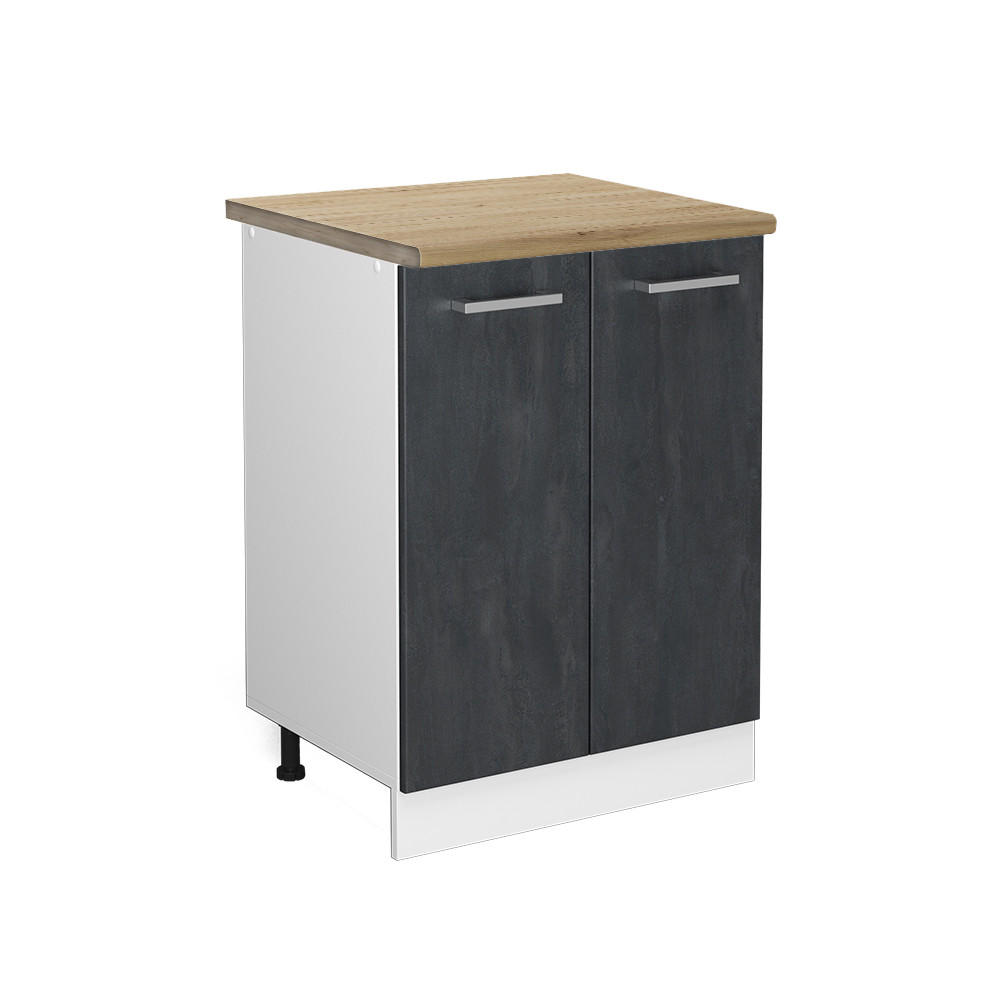 KÜCHENUNTERSCHRANK KÜCHENSCHRANK R-Line Schwarz Beton 60 cm AP Eiche - Schwarz/Weiß, Holzwerkstoff (60/81.6/60cm) - Vicco
