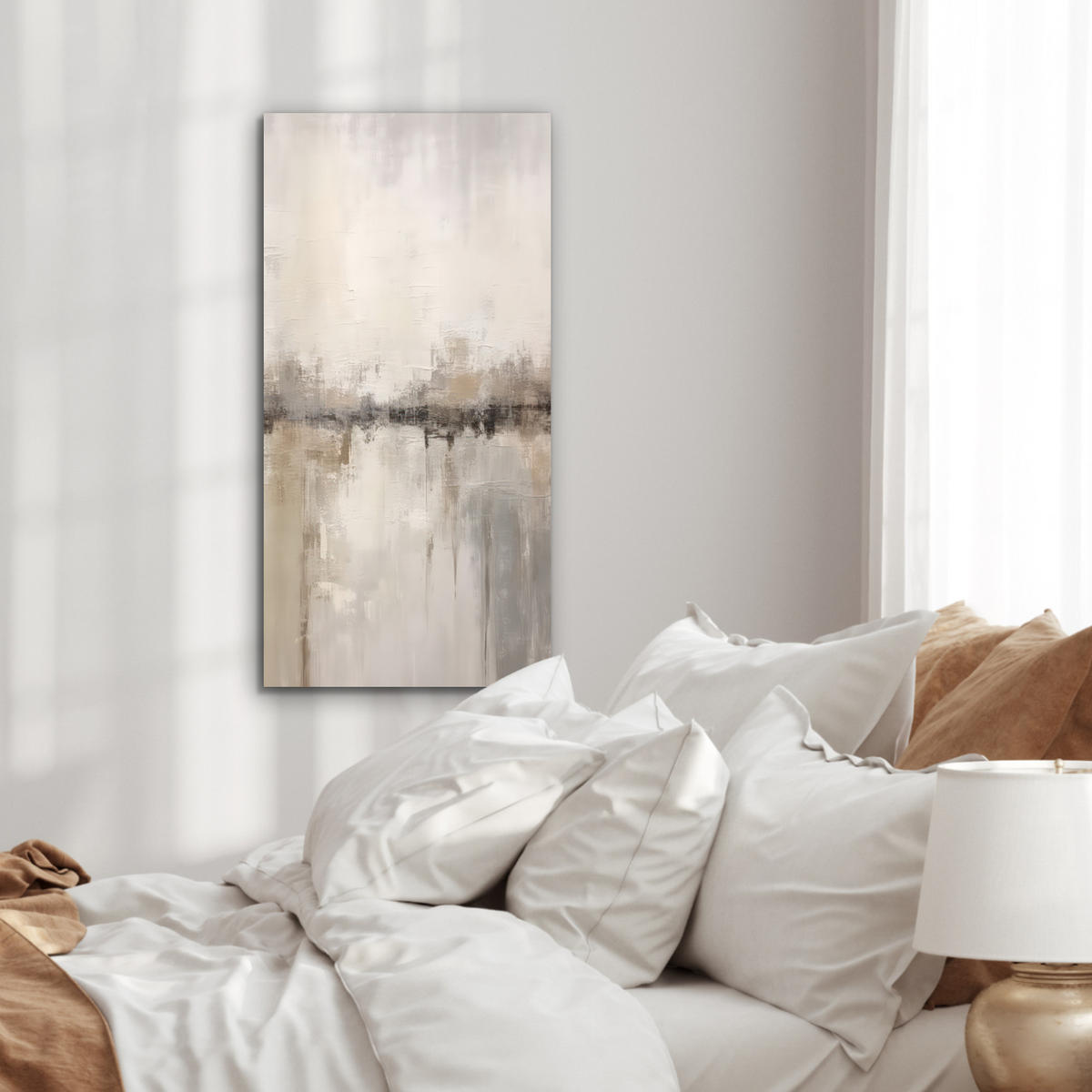 KOVOVÝ OBRAZ Moderné umenie - Abstraktné - Béžové 40x80 cm - béžová, kov (40/80cm) - MuchoWow