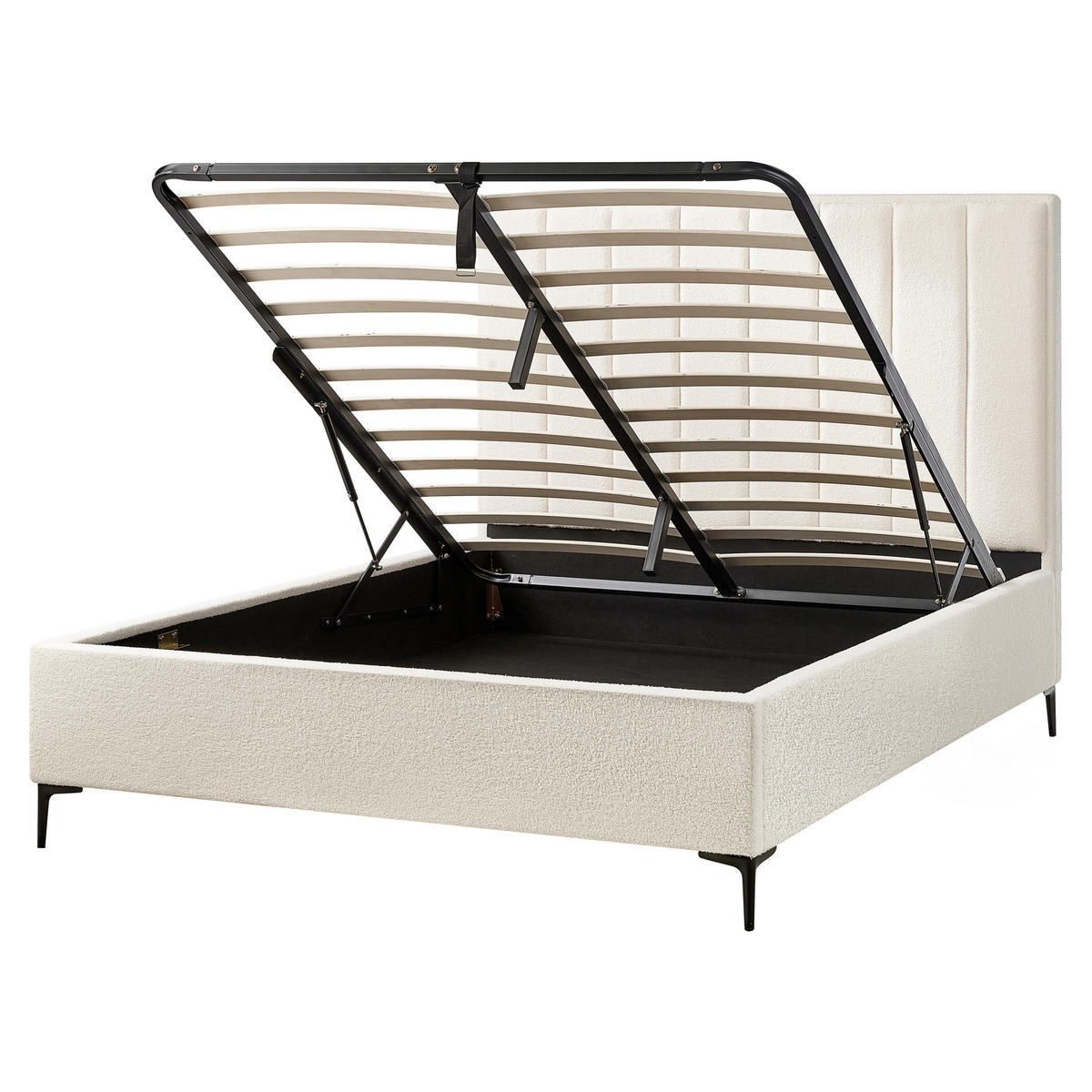 BETT mit Stauraum 160/200 cm Cremeweiß Sezanne - Schwarz/Weiß, Textil (160/200cm) - Beliani