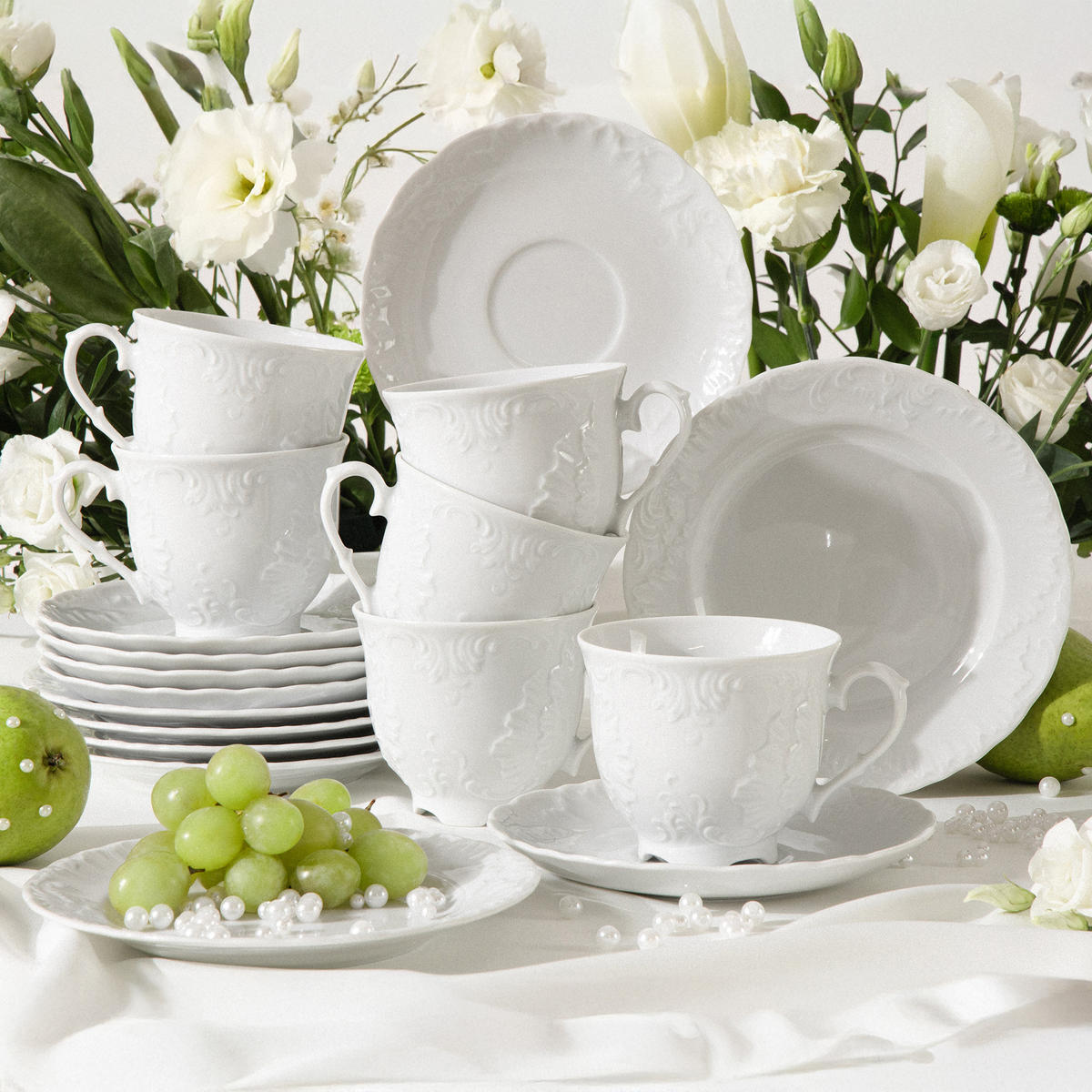 KAFFEESERVICE Cmielow Rococo 18-tlg - Weiß, Keramik (25/2/25cm) - KONSIMO®