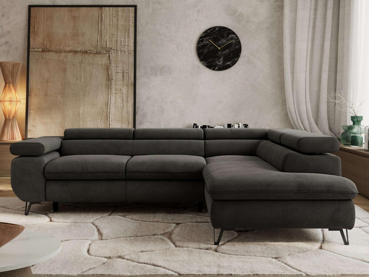 ECKSOFA PABLO L Dunkelgrau Velvet - Rechts Seite - Dunkelgrau/Schwarz, Textil/Metall (273/208cm) - MKS