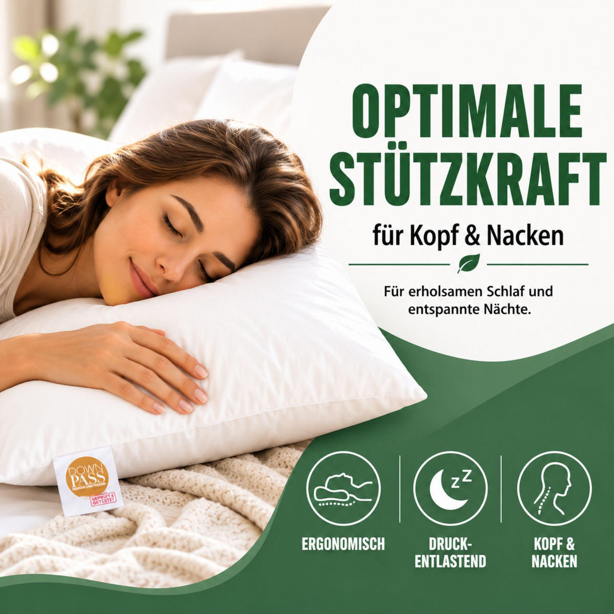 KOPFKISSEN Tierwohl Downpass Federn 80x80 cm - Weiß, Textil (80/80cm) - Bestlivings