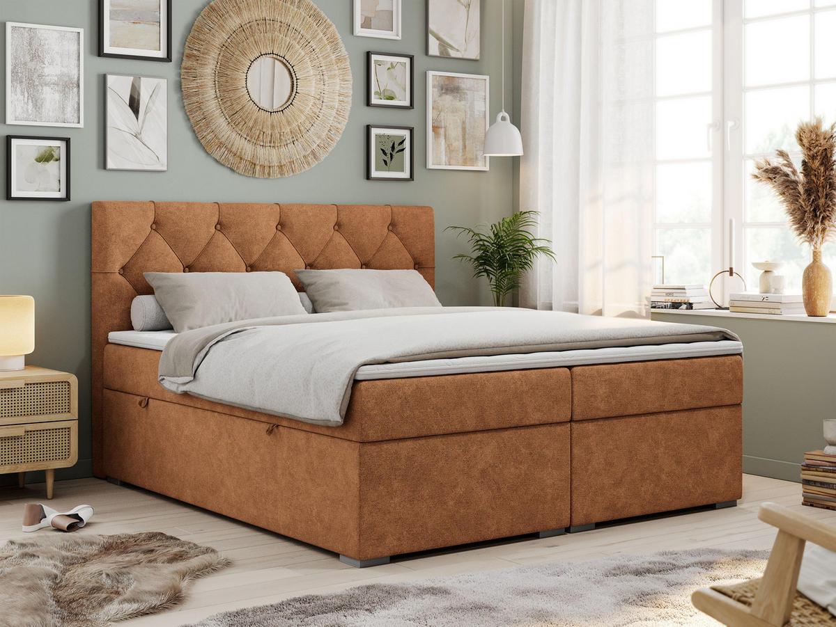 BOXBETT ALDA 180/200 Orange Struktur - H3 - Orange, Holz/Textil (180/200cm) - MKS
