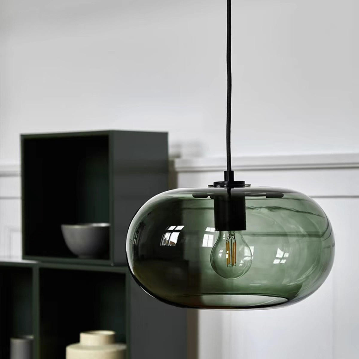 LED-HÄNGELEUCHTE Grün 4W 25/25/18-150 cm - Grün, Glas (30/30/15cm) - Authentics