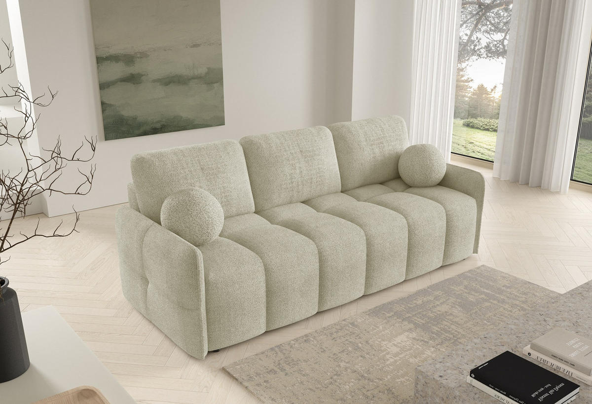 SOFA Beige EMILI Mit Schlaffunktion Abriamo - Beige, Textil (212/95/90cm) - Sepro Meble