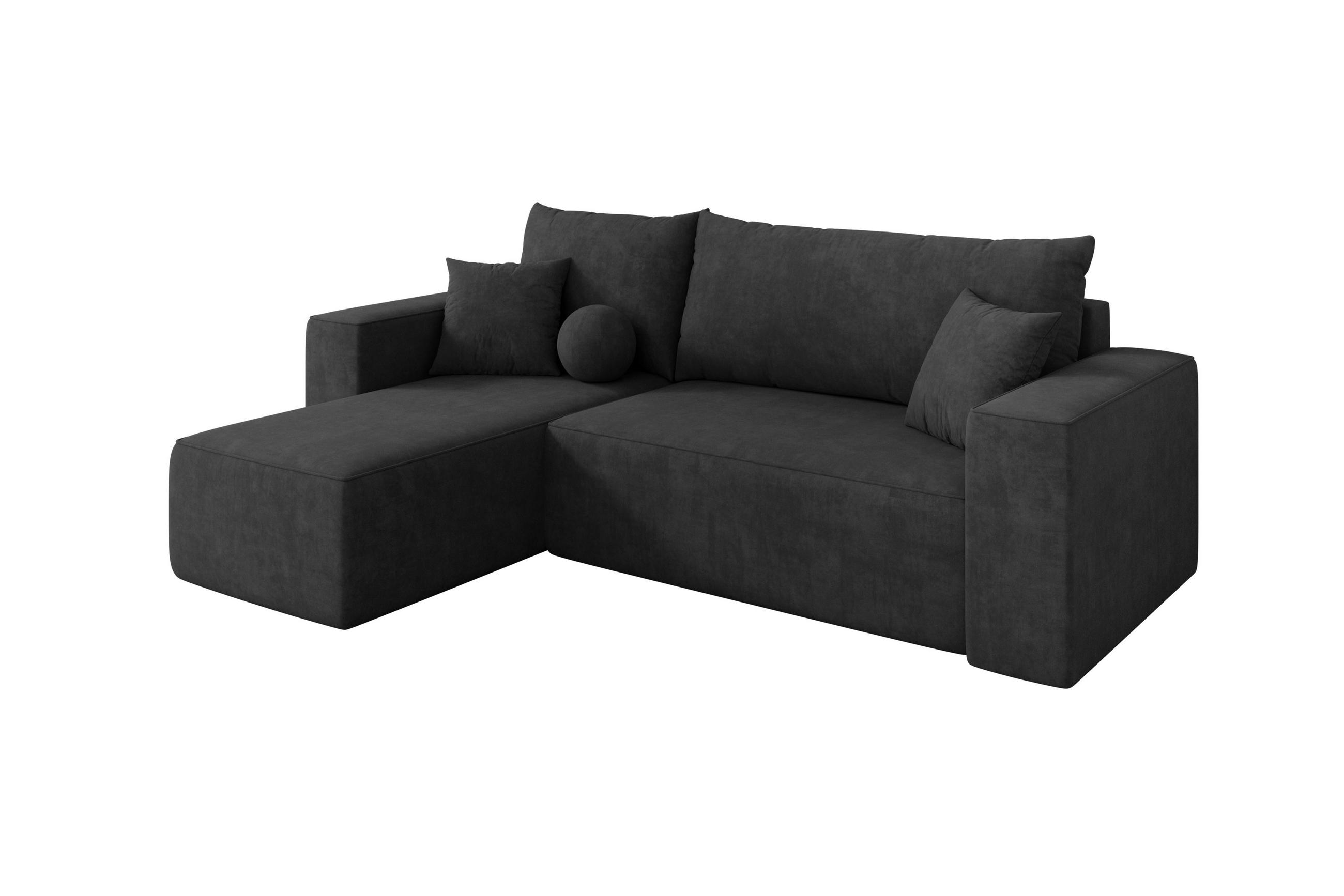 ROHOVÁ SEDAČKA s funkcí spaní, otoman vlevo SENO-L 249x139x85 tmavě šedá velur - černá/antracitová, kompozitní dřevo/textil (249/139cm) - ALTDECOR