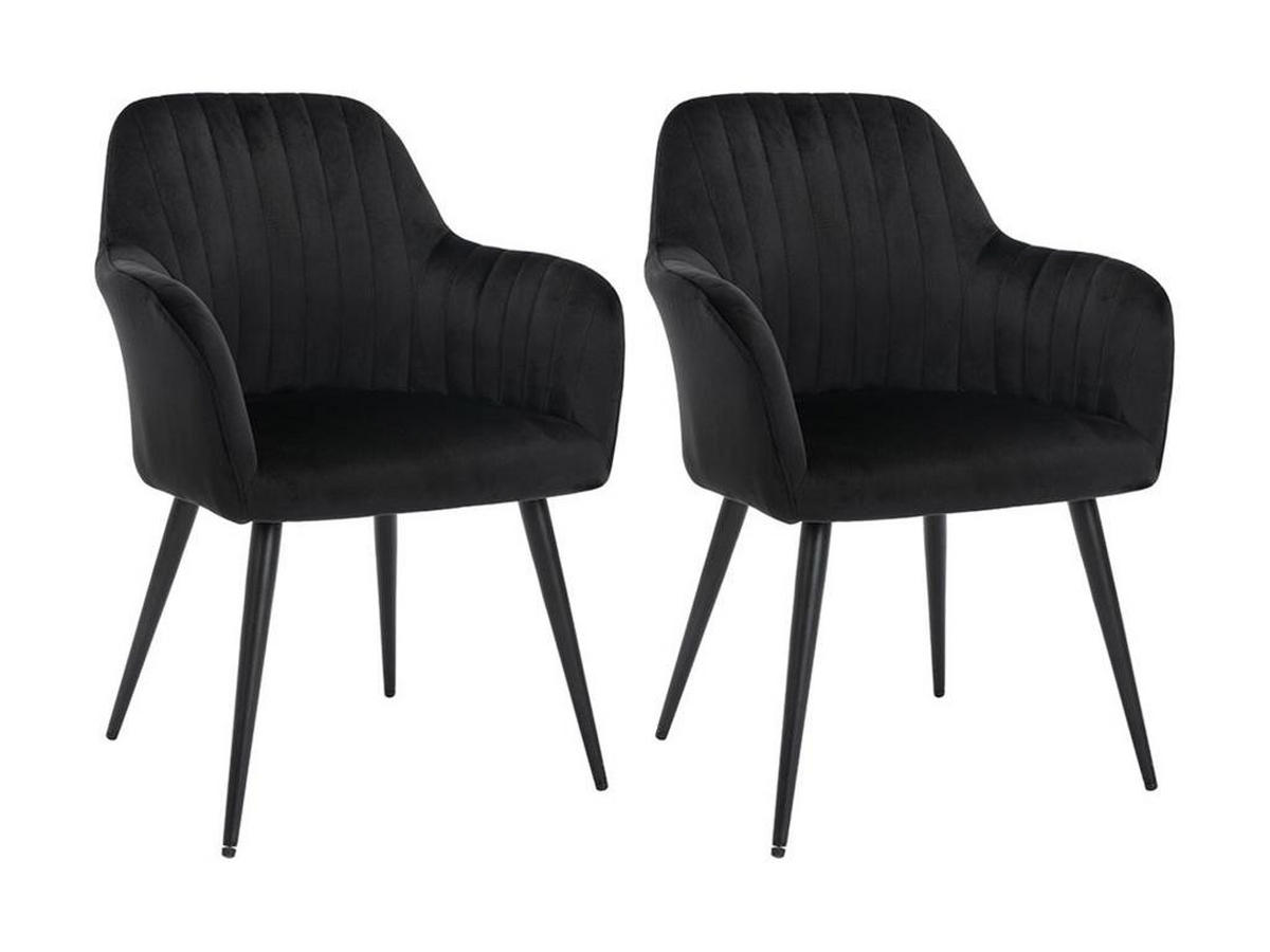 STUHL mit Armlehnen 2er-Set - Samt & Metall schwarz - Schwarz - ELEANA - Schwarz, Textil (59/82/58cm) - Vente-Unique