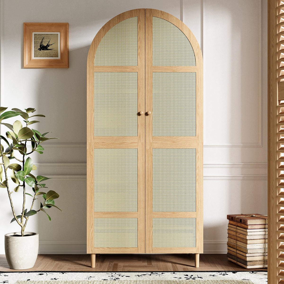 GARDEROBENSCHRANK DE-37614 80/50/179 cm mit Rattan-Türen Natur - Naturfarben, Holzwerkstoff (80/179/50cm) - ComfortXL