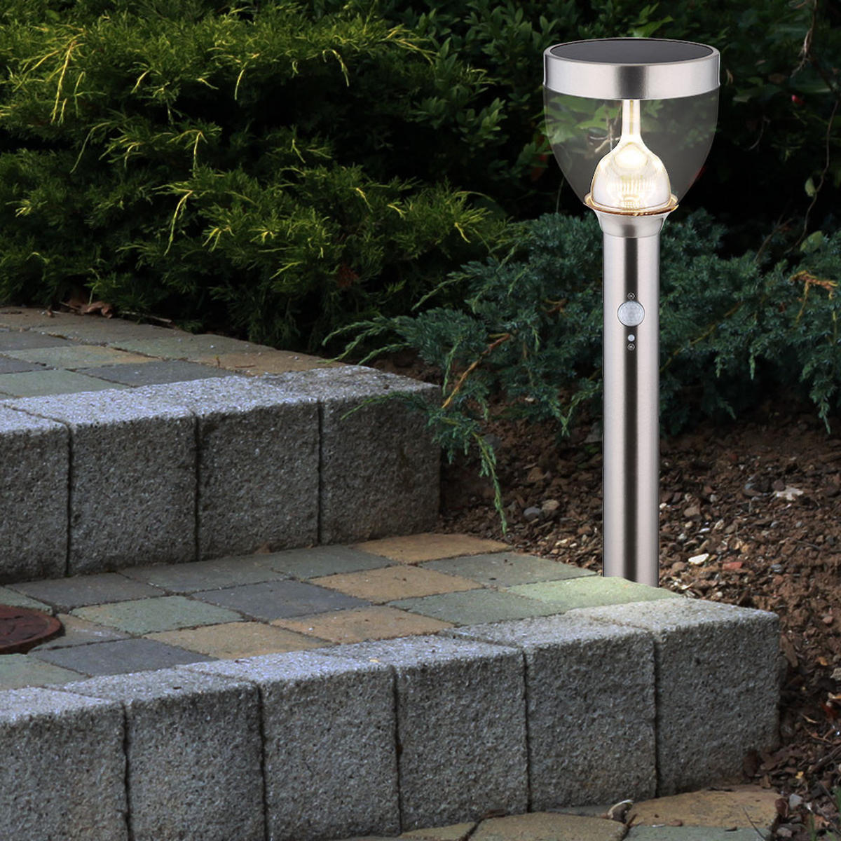 LED AUSSENLEUCHTE Solar Grau 2er Set - Silberfarben, Metall (15/15/55cm) - Globo Lighting