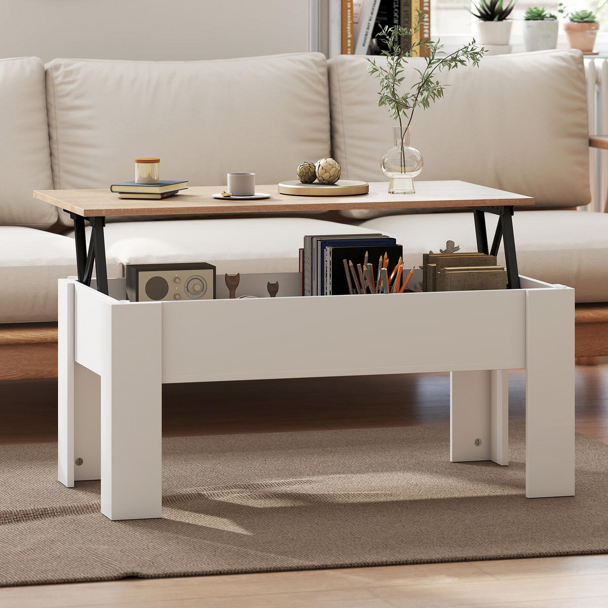 COUCHTISCH DE-15799 klappbare Platte Weiß - Weiß, Holzwerkstoff (100/50/45cm) - ComfortXL