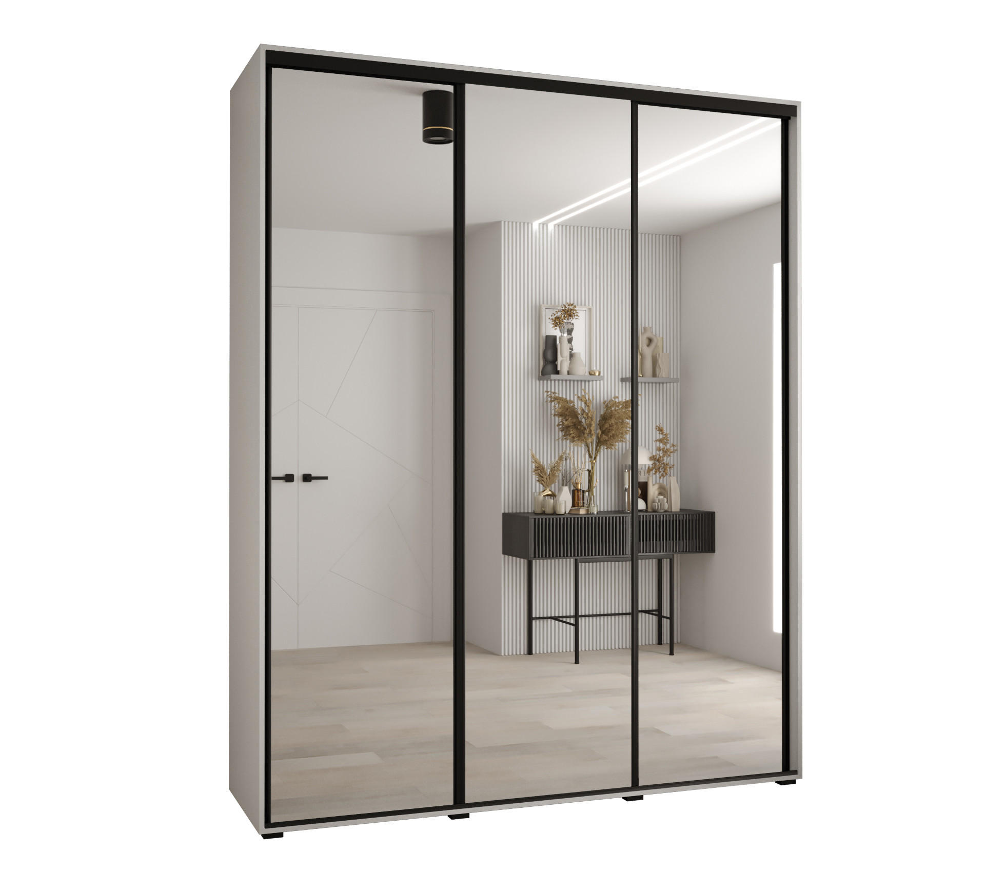 Abiks Möbel Schwebetürenschrank Weiß, Weiß, Schwarz 200x235x45 cm