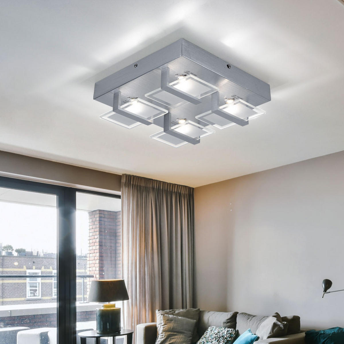 LED DECKENLEUCHTE ENISA Silber Metall Glas klar satiniert 2er Set - Silberfarben, Glas (26/26/7.8cm) - Globo Lighting