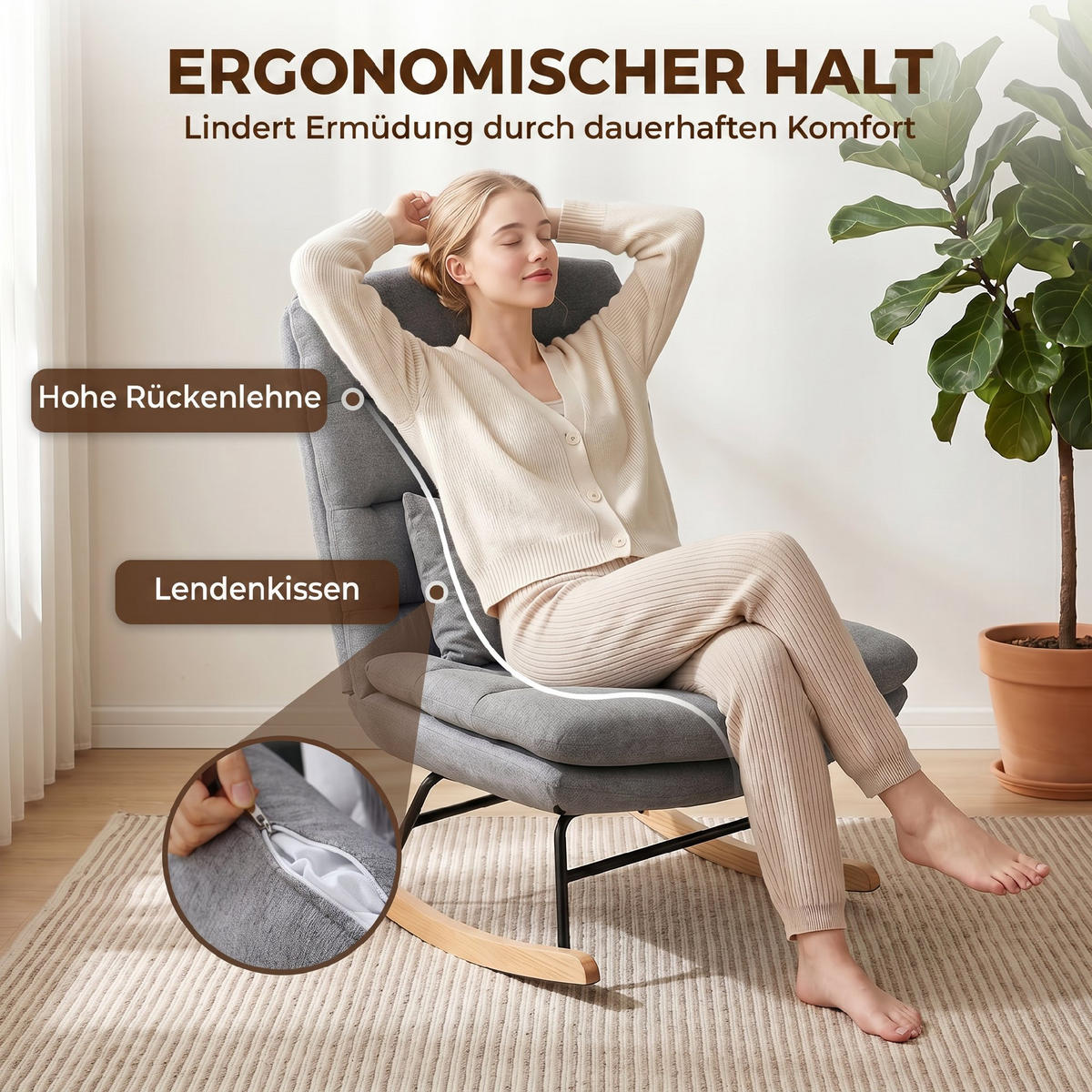 SCHAUKELSTUHL Leinenoptik 100 Polyester Hellgrau - Hellgrau, Textil/Metall (72/102/92cm) - HOMCOM