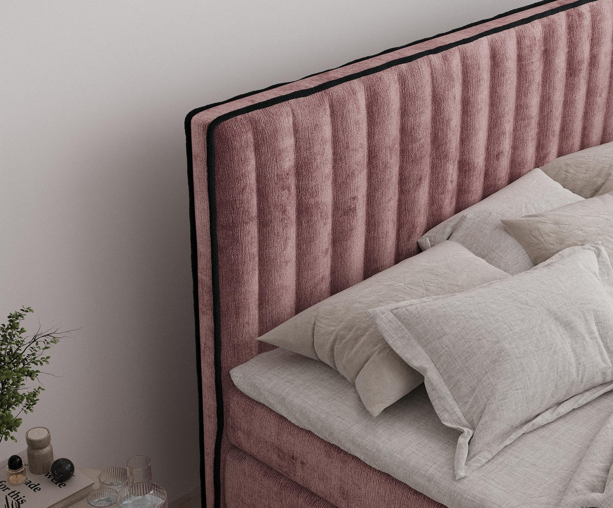 BOXSPRINGBETT Nocturne Rosa 140/200 cm - Schwarz/Rosa, Holz/Holzwerkstoff (140/200cm) - Maison de Reve