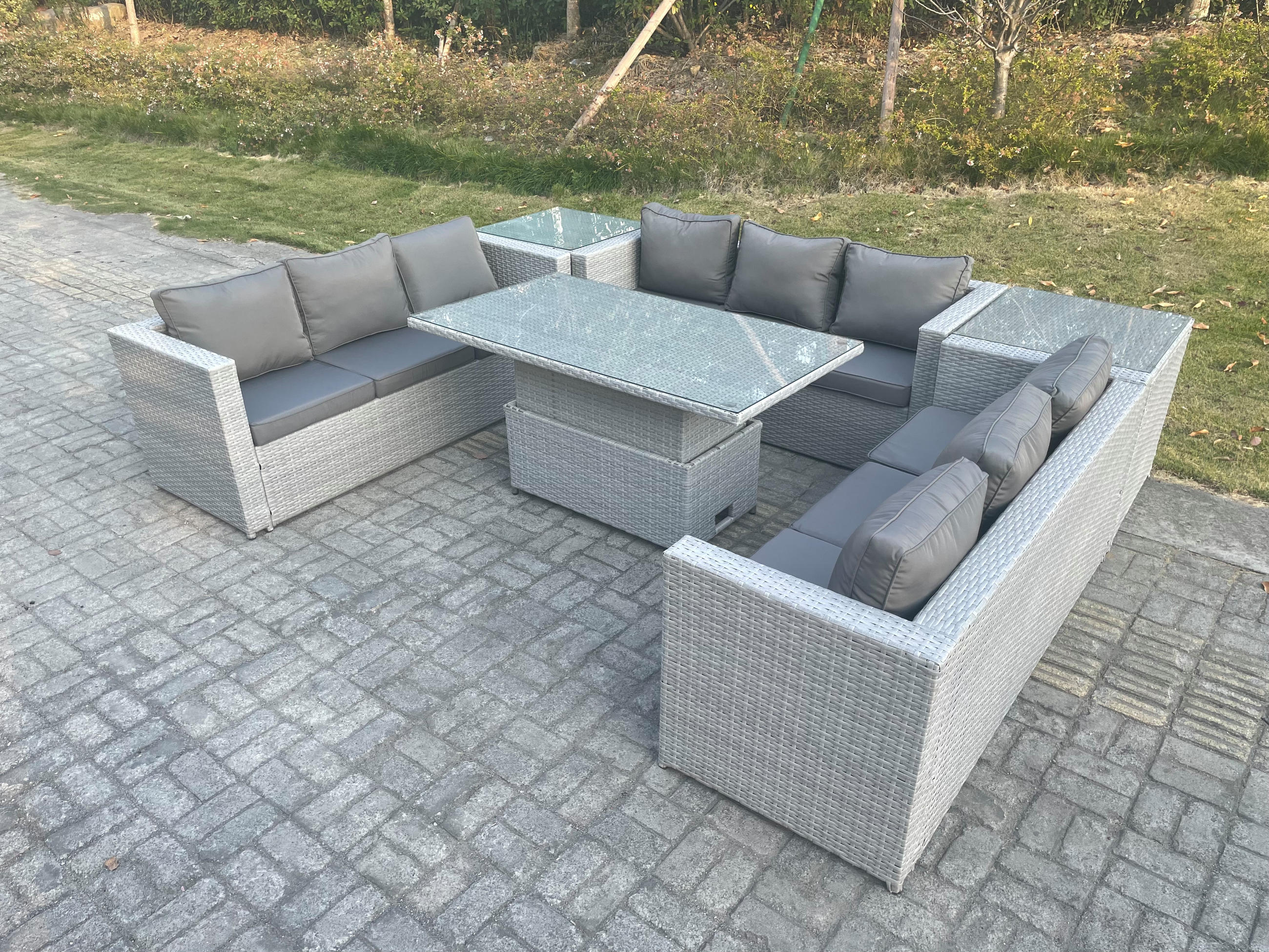 GARTENMÖBEL SET Polyrattan Helles Grau 6-teilige - Hellgrau, Metall - Fimous