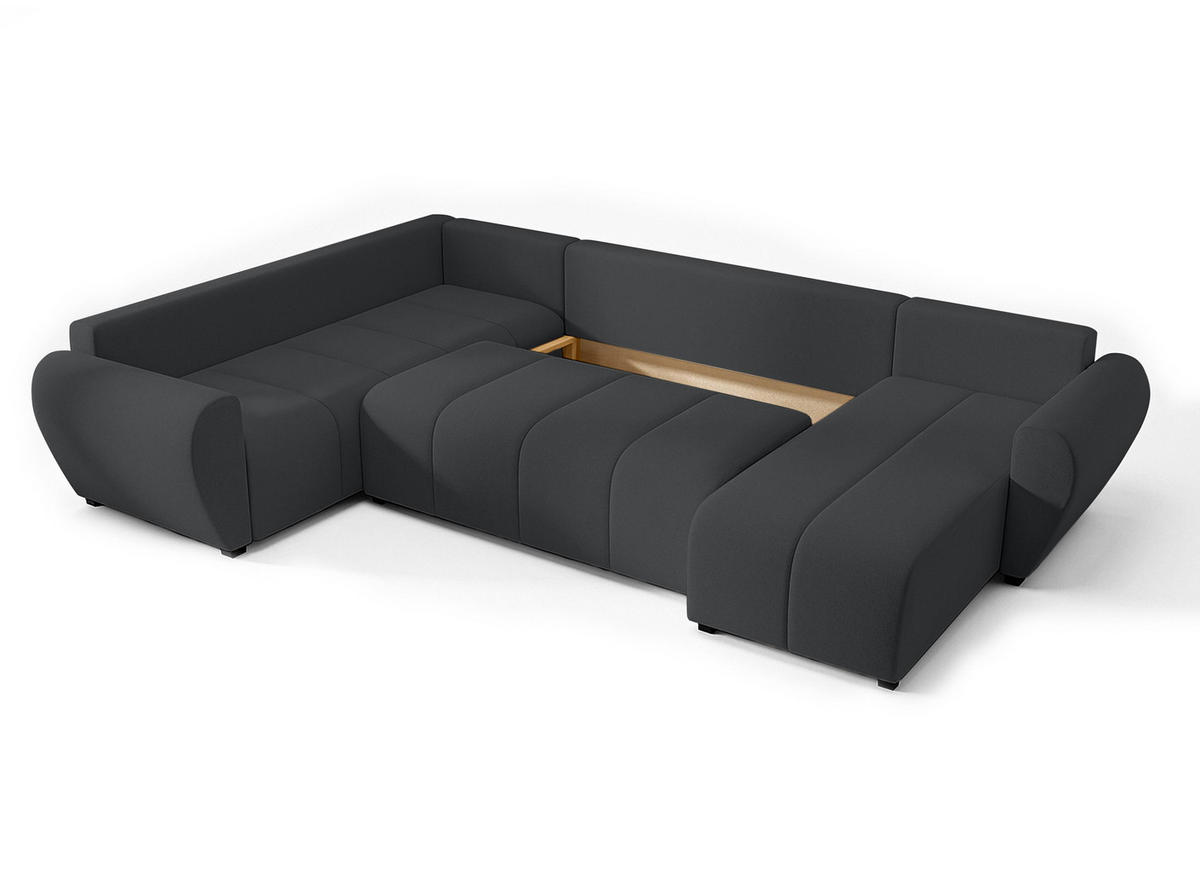 WOHNLANDSCHAFT Malatya U Form MAX Dunkelgrau 311/145/82 cm mit Schlaffunktion - Dunkelgrau/Schwarz, Kunststoff/Textil (303/82/208cm) - AX Living